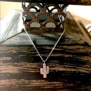 Silver Pave Cactus Necklace
